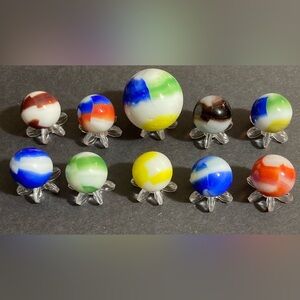 Vintage Marble King (10) Multi-Color Swirl Glass Marbles Set GREAT SET